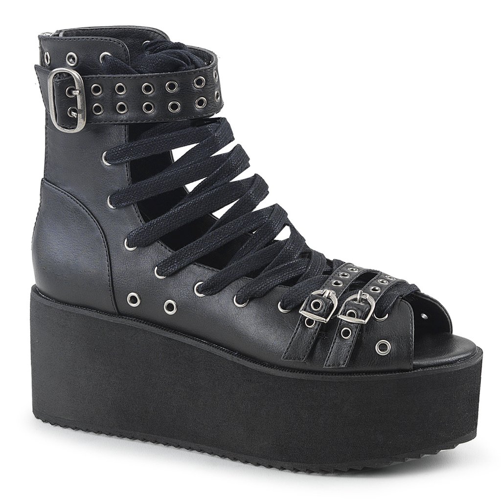 Sandale Plateforme Demonia Grip 105 Vegan Cuir Femme - Noir 14973-JTNA